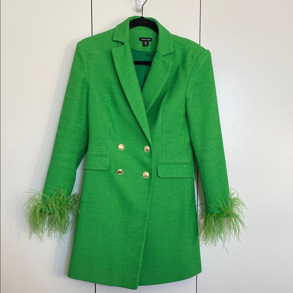 Karen Millen Green Feather Cuff Blazer Dress
